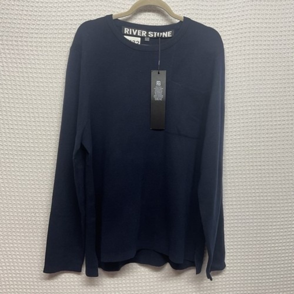 NWT River Stone Navy Long Sleeves CrewNeck Sweater Pullover Front Pocket Men XL
